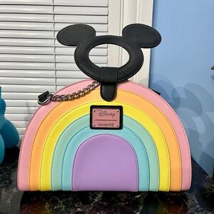Loungefly and Disney Pastel Rainbow Mickey Crossbody Purse Bag